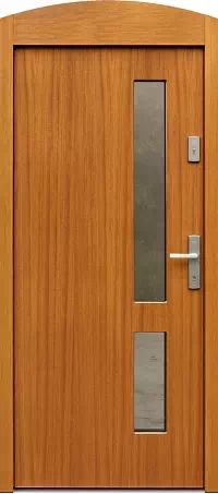Drzwi z dostawką górną zewnętrzne do domu model wzór 684,2 w kolorze złoty dąb.