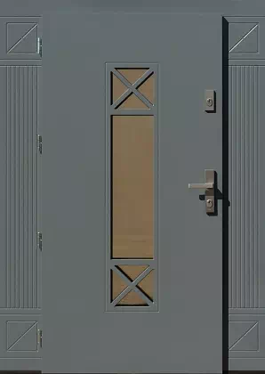 Drzwi zewnętrzne z dostawką i naświetlem gornym model wzór 461,1 w kolorze antracyt.