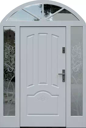 Drzwi zewnętrzne z dostawką i naświetlem gornym model wzór 502,1+d1 w kolorze białe.