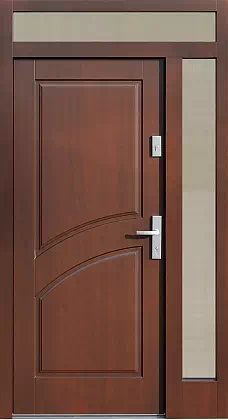Drzwi zewnętrzne z dostawką i naświetlem gornym model wzór 556,2 w kolorze orzech.