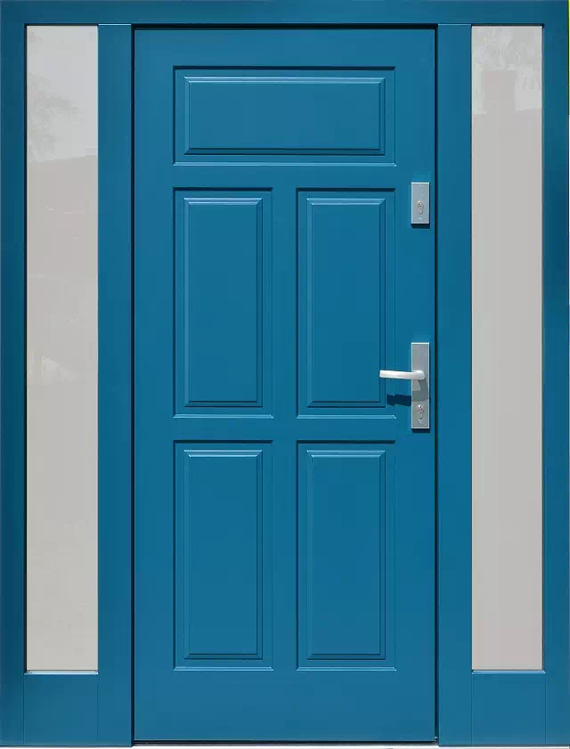 Drzwi zewnętrzne z doświetlami dostawkami bocznymi 533,11 niebieskie