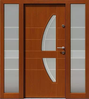 Drzwi zewnętrzne z dostawkami bocznymi wzór wzór 445,11+ds1 w kolorze złoty dąb.