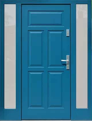 Drzwi zewnętrzne z dostawkami bocznymi wzór wzór 533,11 w kolorze niebieskie.