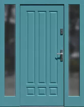 Drzwi zewnętrzne z dostawkami bocznymi wzór wzór 533,2 w kolorze turkusowe.