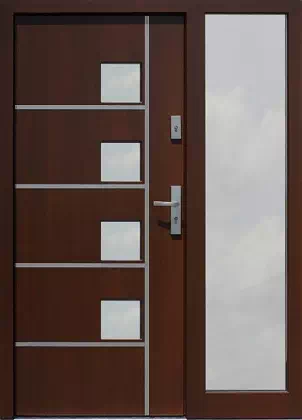 Drzwi zewnetrzne z dostawką boczną model wzór 424,1-424,11 w kolorze ciemny orzech.