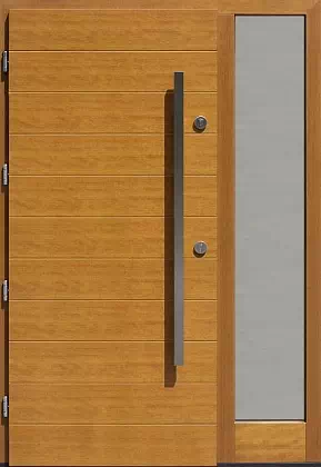 Drzwi zewnetrzne z dostawką boczną model wzór 431,1 w kolorze jasny dąb.