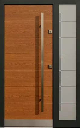 Drzwi zewnetrzne z dostawką boczną model wzór 431,2 w kolorze ciemny dąb.