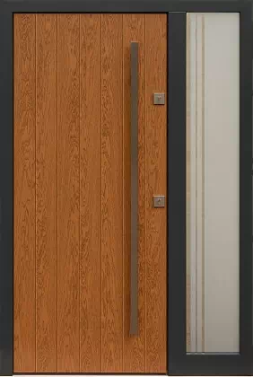 Drzwi zewnetrzne z dostawką boczną model wzór 431,20 w kolorze ciemny dąb + antracyt.