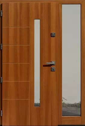Drzwi zewnetrzne z dostawką boczną model wzór 475,14 w kolorze złoty dąb.