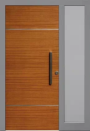 Drzwi zewnetrzne z dostawką boczną model wzór 490,21-500B w kolorze złoty dąb + szare.