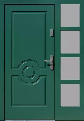 Drzwi zewnetrzne z dostawką boczną model wzór 504,1 w kolorze zielone.