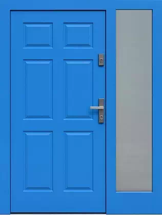 Drzwi zewnetrzne z dostawką boczną model wzór 533,10 w kolorze niebieskie.