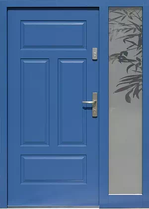Drzwi zewnetrzne z dostawką boczną model wzór 533,12 w kolorze niebieskie.