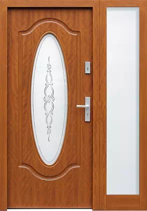 Drzwi zewnetrzne z dostawką boczną model wzór 595S1+ds3 w kolorze złoty dąb.