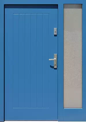 Drzwi zewnetrzne z dostawką boczną model wzór 688,2 w kolorze niebieskie.