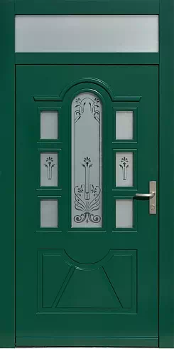 Drzwi z naświetlem górnym wzór wzór 507,1+ds1 w kolorze zielone.