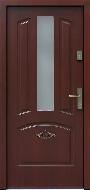 Drzwi drewniane zewnętrzne do domu 552,1S+d1 w kolorze orzech ciemny.