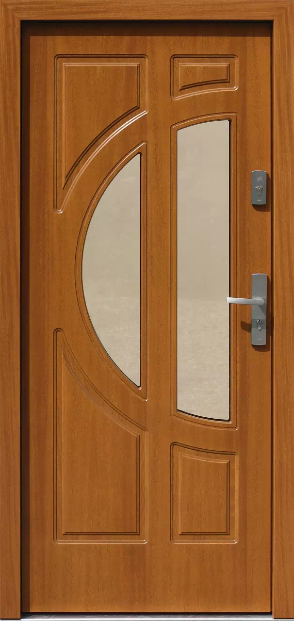 Drzwi zewnętrzne drewniane 599S2 złoty dąb