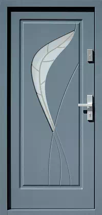 Drzwi drewniane zewnętrzne do domu wzór 458,1+ds1 w kolorze antracyt.