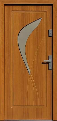 Drzwi drewniane zewnętrzne do domu wzór 458,1 w kolorze złoty dąb.