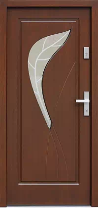 Drzwi drewniane zewnętrzne do domu wzór 458,3+ds1 w kolorze orzech.