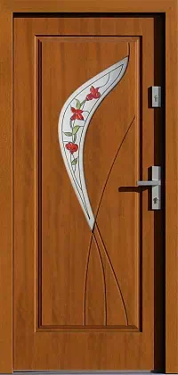 Drzwi drewniane zewnętrzne do domu wzór 458,5+ds52 w kolorze złoty dąb.