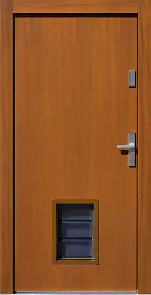 Drzwi drewniane zewnętrzne do domu 500P w kolorze złoty dąb.