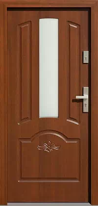 Drzwi drewniane zewnętrzne do domu wzór 502,3S+d1 w kolorze orzech.