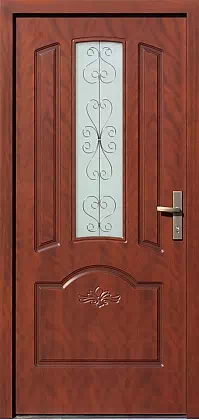 Drzwi drewniane zewnętrzne do domu 502,6S+d1-ds1 w kolorze teak.