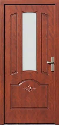 Drzwi drewniane zewnętrzne do domu 502,6S+d1 w kolorze teak.