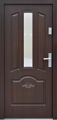 Drzwi drewniane zewnętrzne do domu 502,7S+d1 w kolorze dąb bagienny.