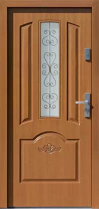 Drzwi drewniane zewnętrzne do domu wzór 502,8+d1-ds1 w kolorze jasny dąb.