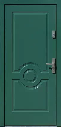 Drzwi drewniane zewnętrzne do domu 504,1 w kolorze zielone.