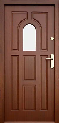 Drzwi drewniane zewnętrzne do domu 505S w kolorze orzech.