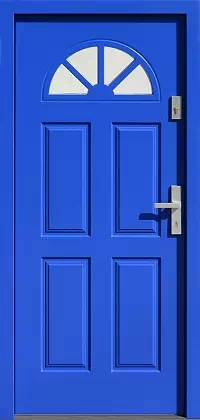 Drzwi drewniane zewnętrzne do domu wzór 506,2 w kolorze niebieskie.