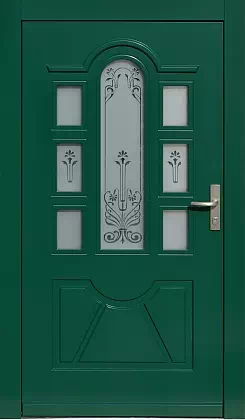 Drzwi drewniane zewnętrzne do domu 507,1+ds1 w kolorze zielone.