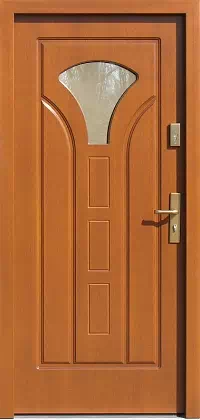 Drzwi drewniane zewnętrzne do domu 508S1 w kolorze ciemny dąb.