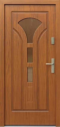 Drzwi drewniane zewnętrzne do domu wzór 508S3F1 w kolorze ciemny dąb.