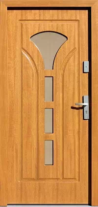 Drzwi drewniane zewnętrzne do domu 508S4 w kolorze jasny dąb.