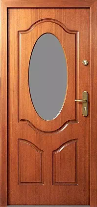 Drzwi drewniane zewnętrzne do domu wzór 513S w kolorze teak.