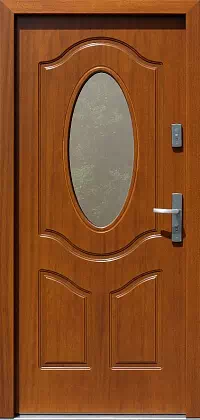 Drzwi drewniane zewnętrzne do domu wzór 513S2 w kolorze ciemny dąb.