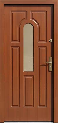 Drzwi drewniane zewnętrzne do domu wzór 516S w kolorze ciemny dąb.