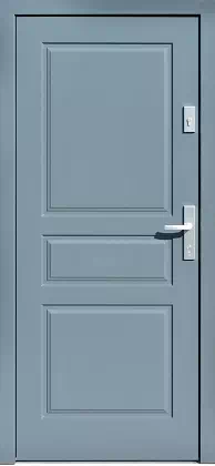 Drzwi drewniane zewnętrzne do domu 533,4 w kolorze jasno szare.
