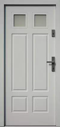 Drzwi drewniane zewnętrzne do domu wzór 533,6B w kolorze białe.