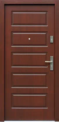Drzwi drewniane zewnętrzne do domu wzór 534,7 w kolorze orzech.