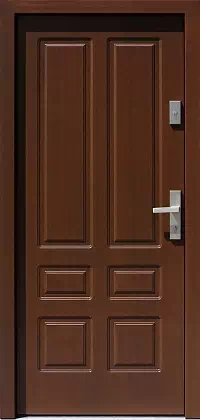 Drzwi drewniane zewnętrzne do domu wzór 534,8 w kolorze orzech ciemny.