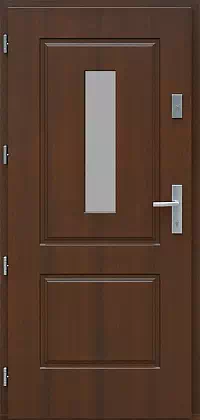 Drzwi drewniane zewnętrzne do domu wzór 535,7 w kolorze orzech.