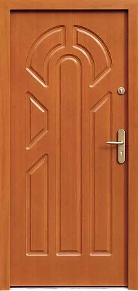 Drzwi drewniane zewnętrzne do domu wzór 537F1 w kolorze ciemny dąb.