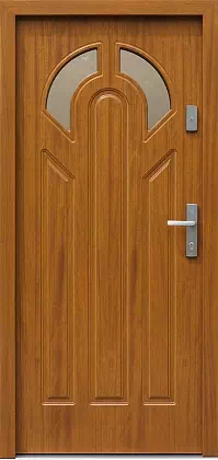 Drzwi drewniane zewnętrzne do domu wzór 537S2F w kolorze złoty dąb.