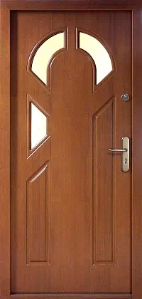 Drzwi drewniane zewnętrzne do domu 537S3 w kolorze orzech.